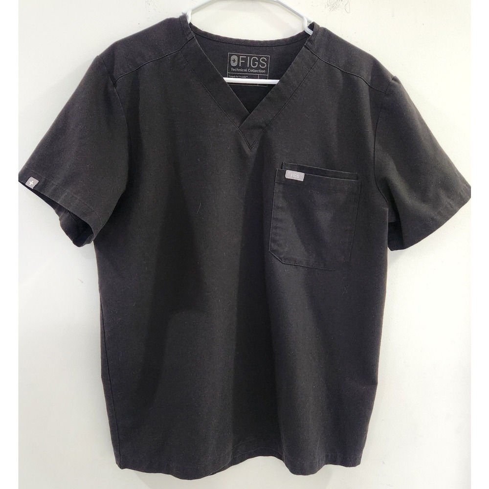 Figs Technical Collection Leon Scrub Top Black V-Neck Chest Pocket Mens Size M